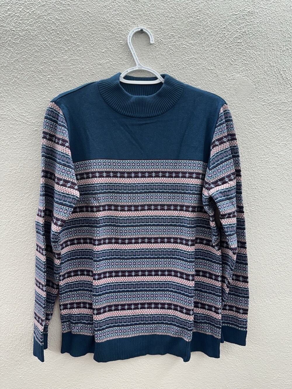 The Tog Shop Womens Sweater Size Large Teal Fair Isle Long Sleeve Knit NWTs